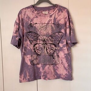 Free People Oversized Purple Graphic Butterfly Tee